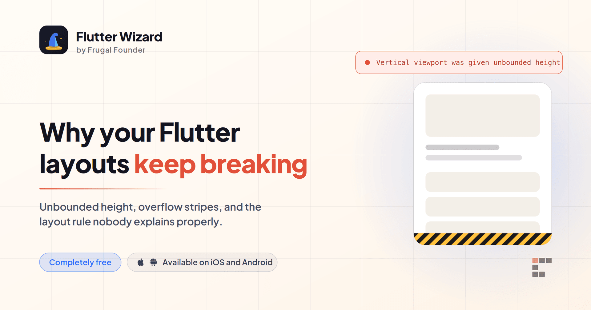 Learn Flutter layout errors with Flutter Wizard, a free learning app designed for beginner to early-intermediate Flutter developers